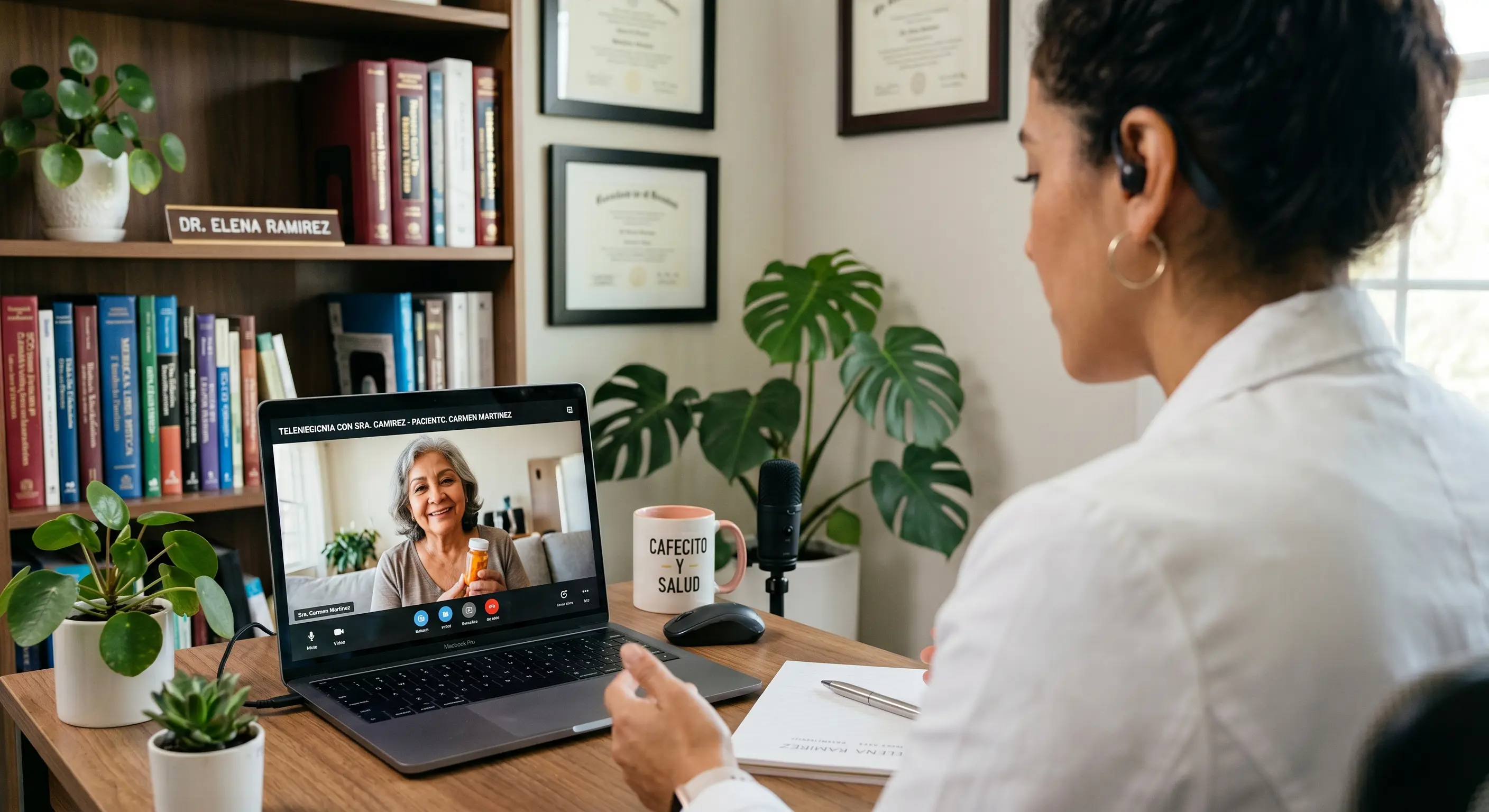 Medico trabajando desde computadora